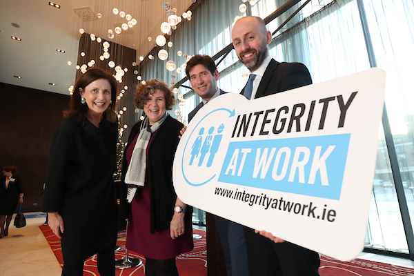 Gráinne Madden of GMJ Associates, Dana Gold of The Government Accountability Project, Andrew Samuels Co-Founder of Addveritas, and John Devitt, CEO of Transparency International Ireland at TI Ireland’s Integrity At Work Conference 2018 on Wednesday. 